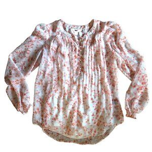 Small 2 Pc Pullover Coral Orange Floral Blouse Simply Vera Wang Sheer Top